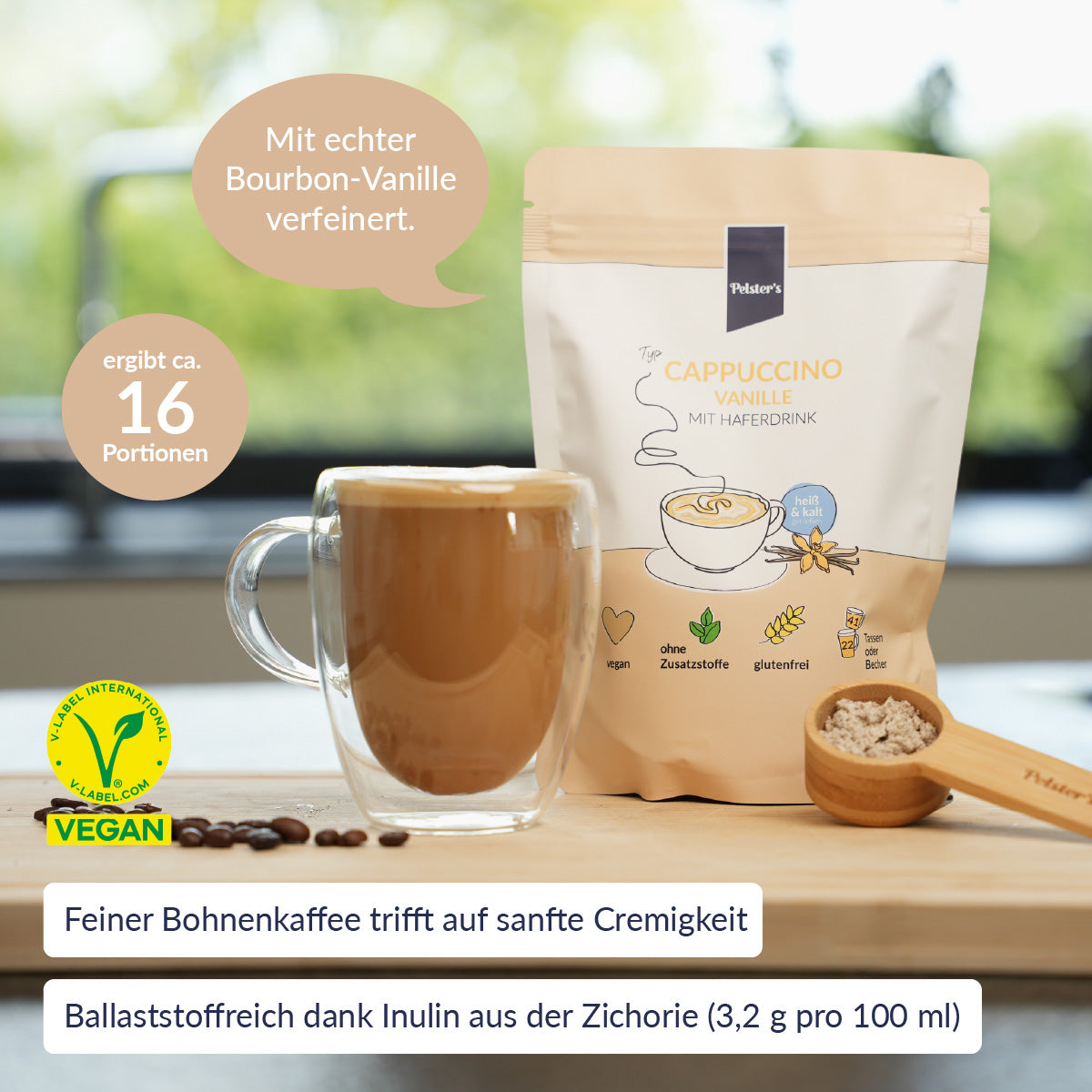Cappuccino Vanille Beutel und zubereitet mit USPs