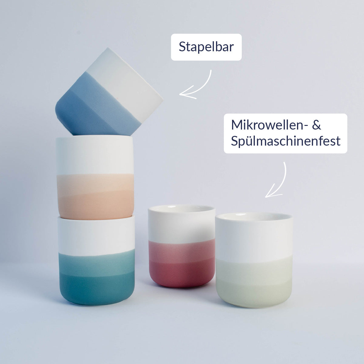 Pelster's Porzellan Becher in stilvollen Farben. 