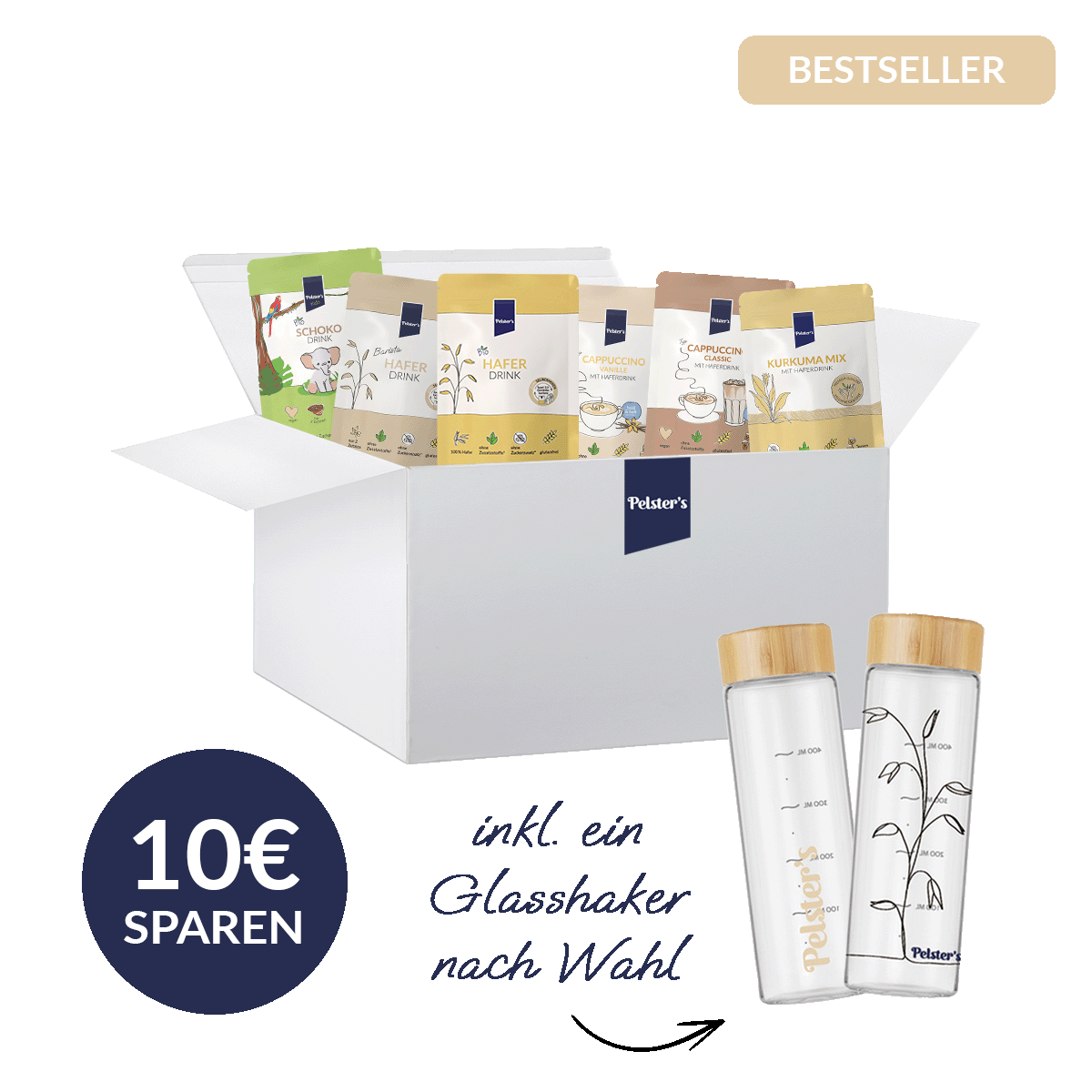 Bestseller Probierbox + Glasshaker mit Auswahl der beliebtesten Produkte in einem Set.