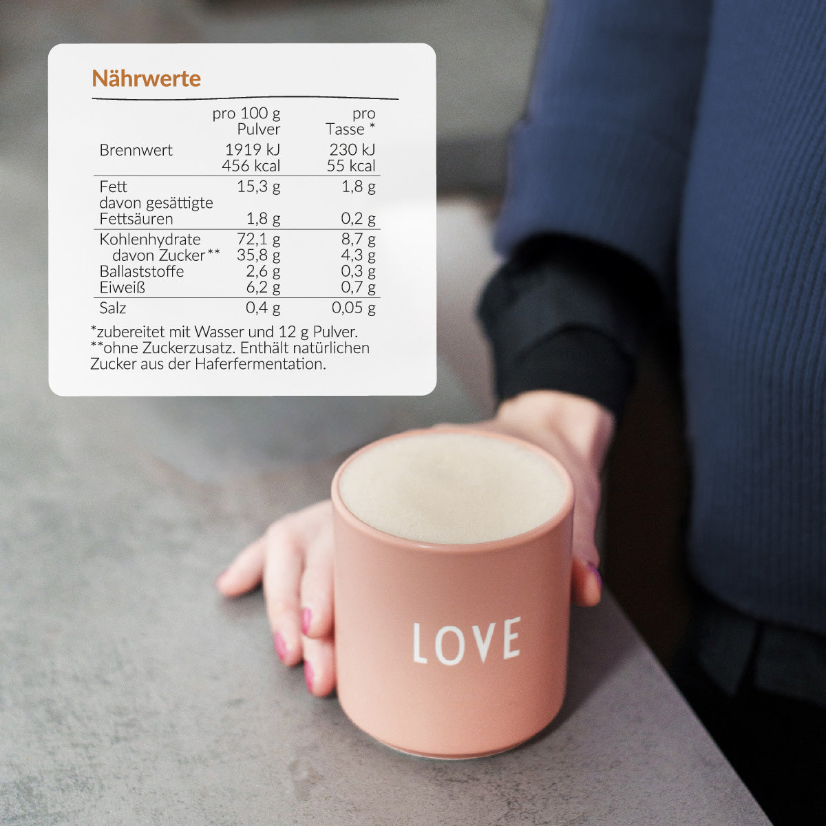 Classic cappuccino in einer Tasse mit den Nährwerten 