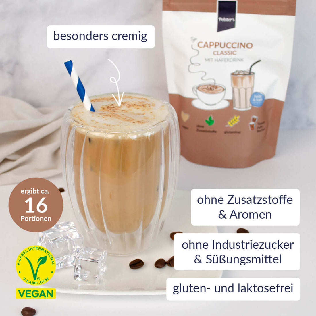 pelsters Cappuccino liebe bundle mit Cappuccino Vanille, Cappuccino Classic, Cappuccino Schoko und einem Becher nach Wahl und 5€ sparen