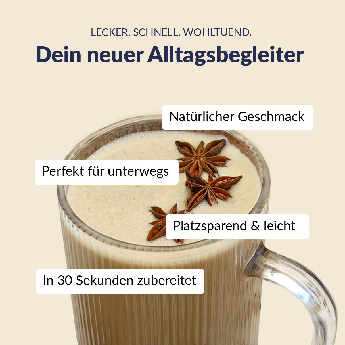 Chai Tee mit Haferdrink zubereitet im Glas  und USPs