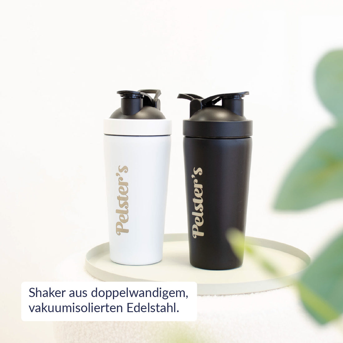 Edelstahlshaker in schwarz und weiß mit Edelstahlkugel 