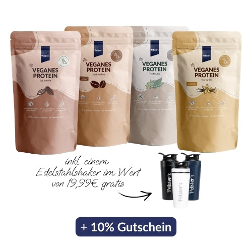 Großes Proteinpulver Starter Set mit Edelstahlshaker