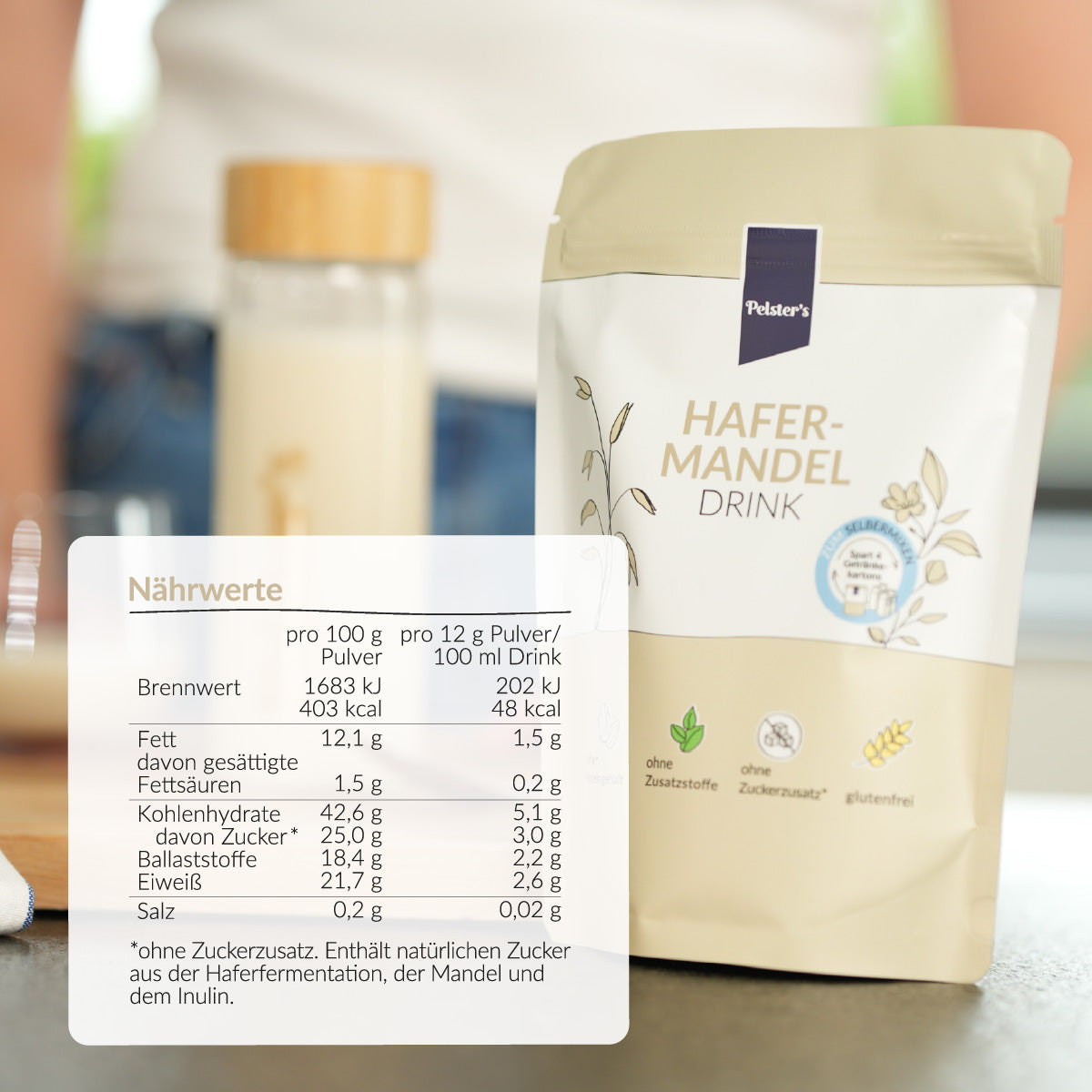 Hafer-Mandeldrink mit Nährwerten