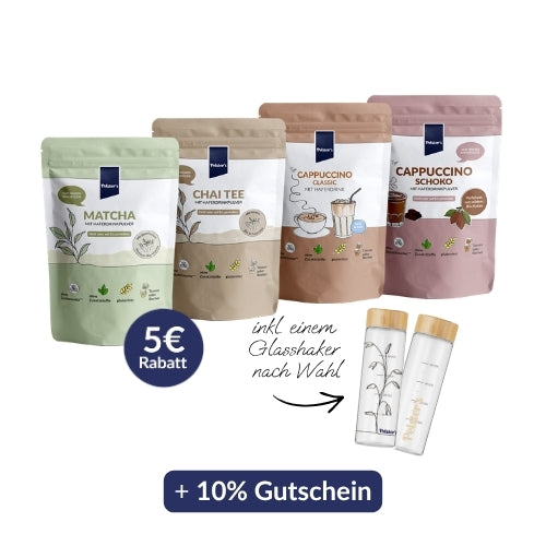 Cappuccino Classic, Schoko und Matcha und Chai im Bundle inklusive Glasshaker nach Wahl 