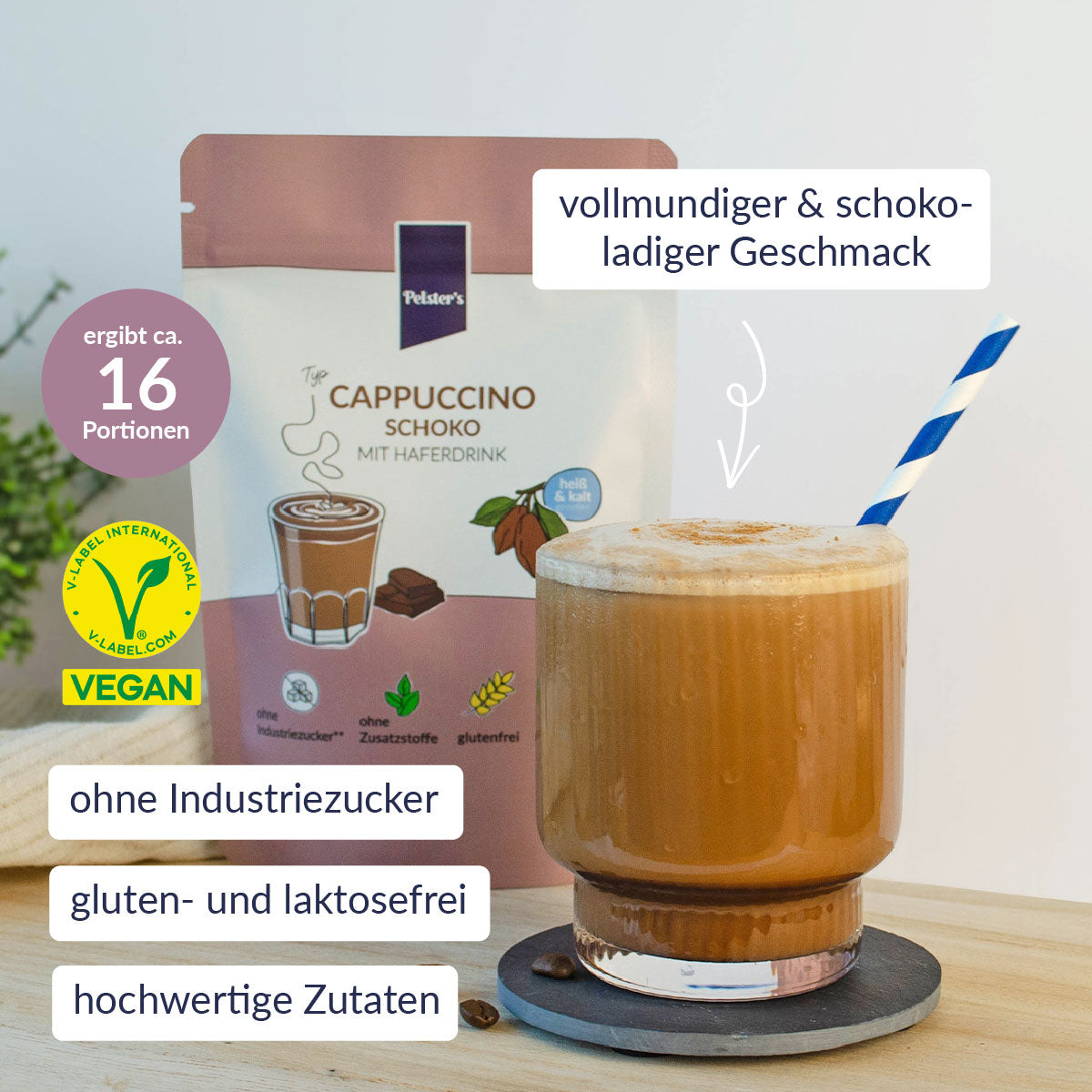 Cappuccino Schoko zubereitet im Glas mit USPs