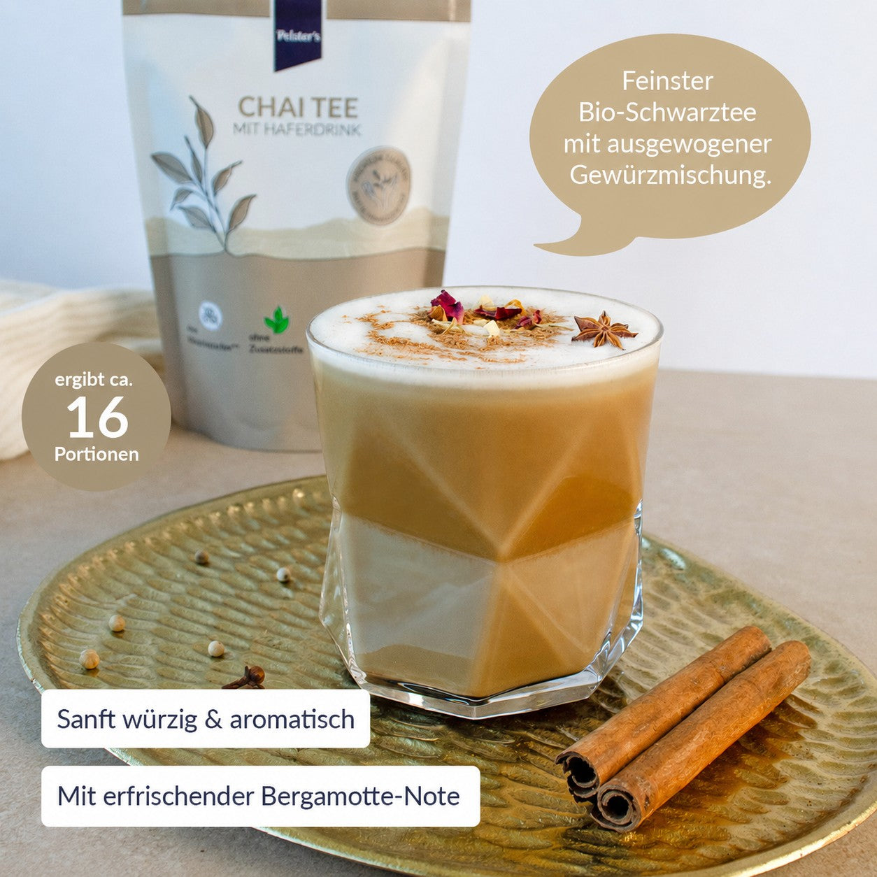 Chai zubereitet im Glas mit USPs