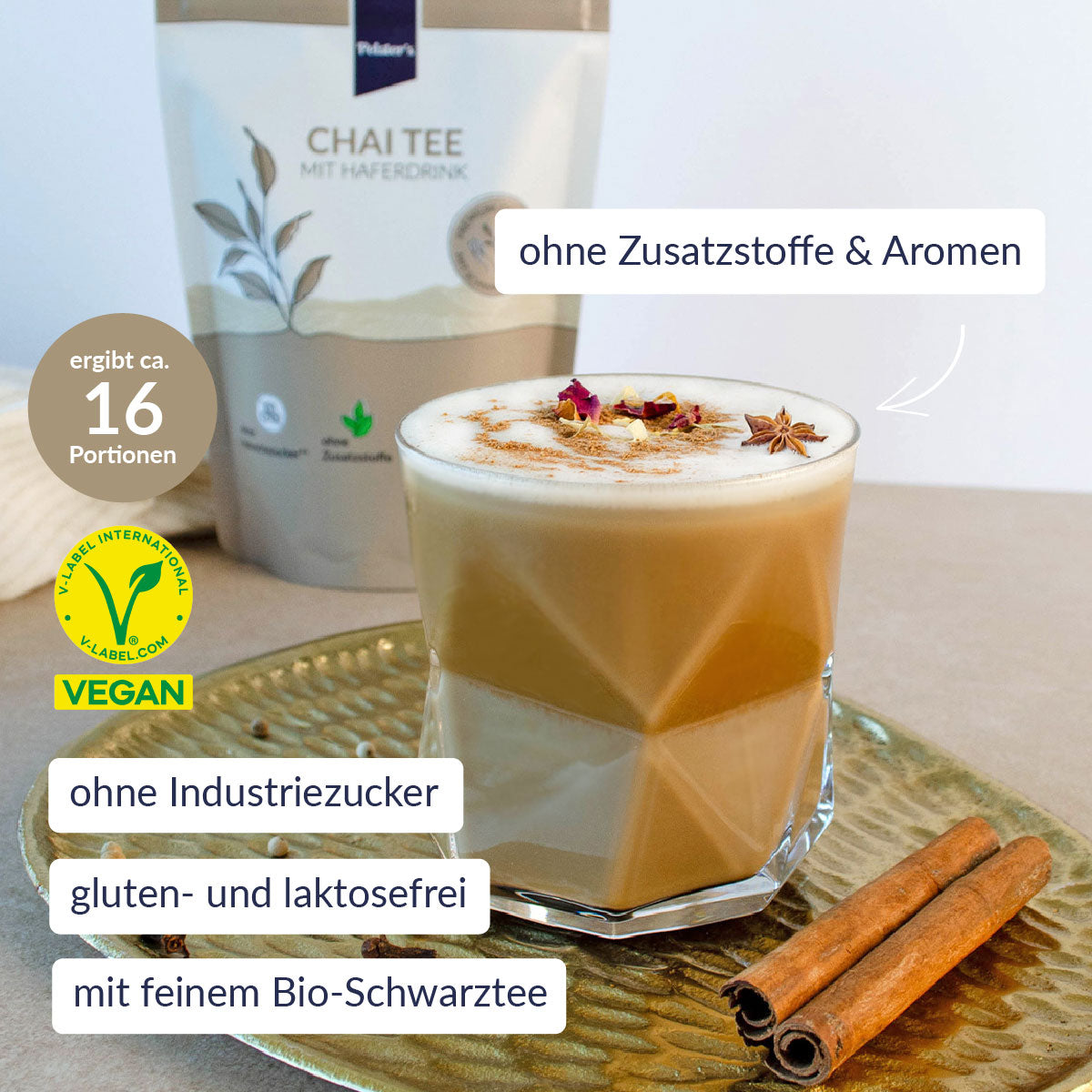 Chai zubereitet im Glas mit USPs
