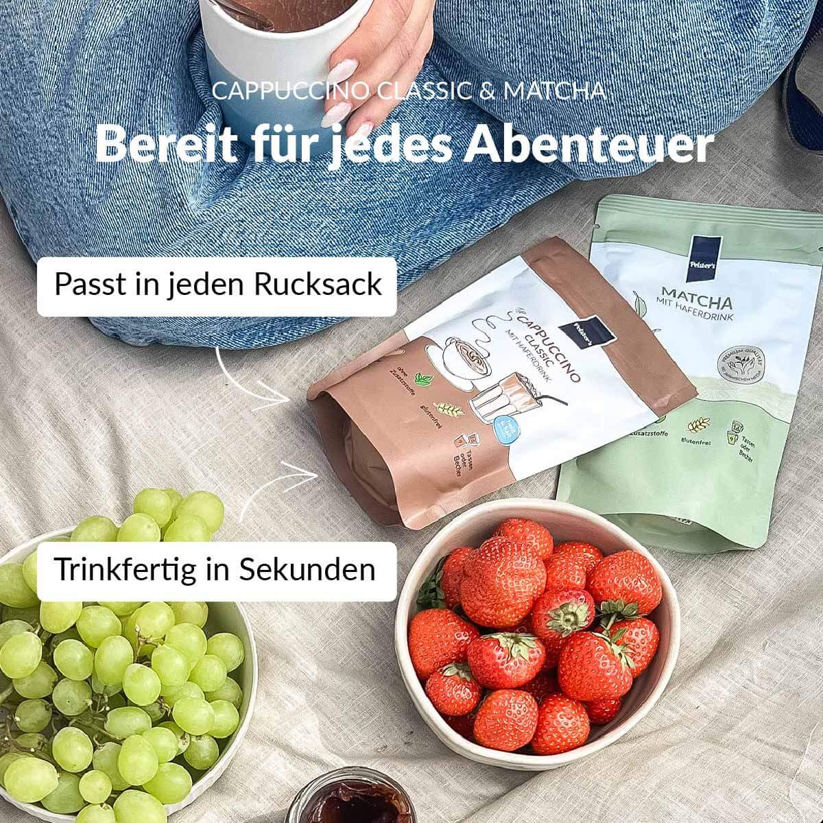 Cappuccino Classic und Matcha im bundle für ein Sommer Picknick