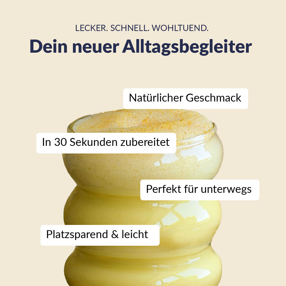 Kurkuma Mix mit Haferdrink zubereitet im Glas mit USPs 