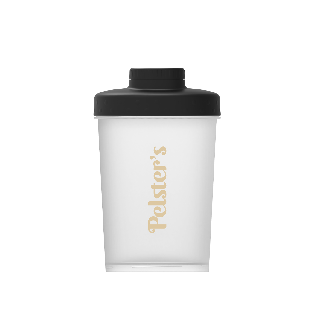 Mini-Plastikshaker von Pelster's mit schwarzem Deckel