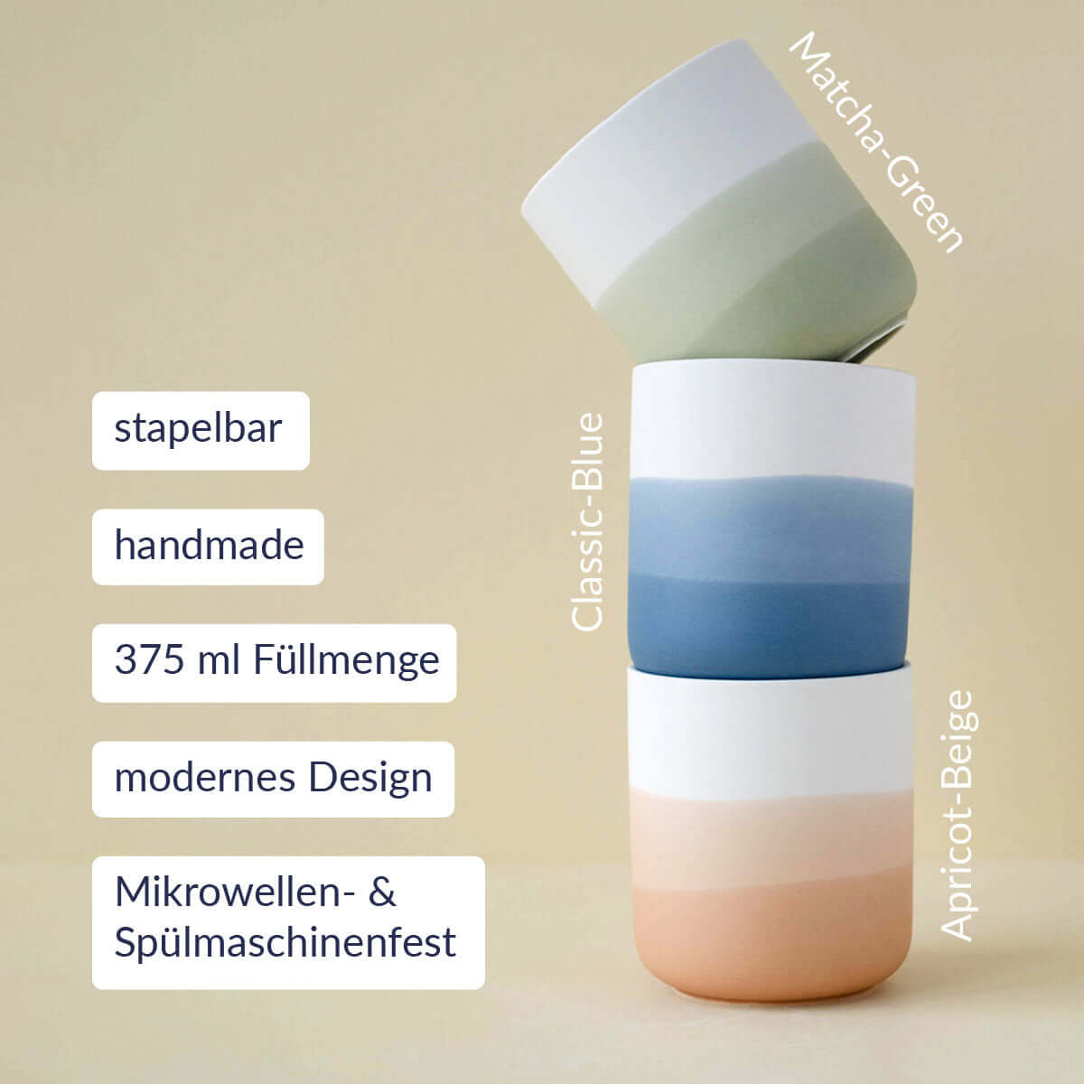 Becher in drei verschiedenen Farben mit USPs