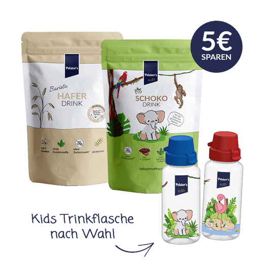 pelsters barista kids edition bundle mit barista haferdrink 250 g bio schokodrink 200g und kids trinkflasche nach wahl 5€ sparen