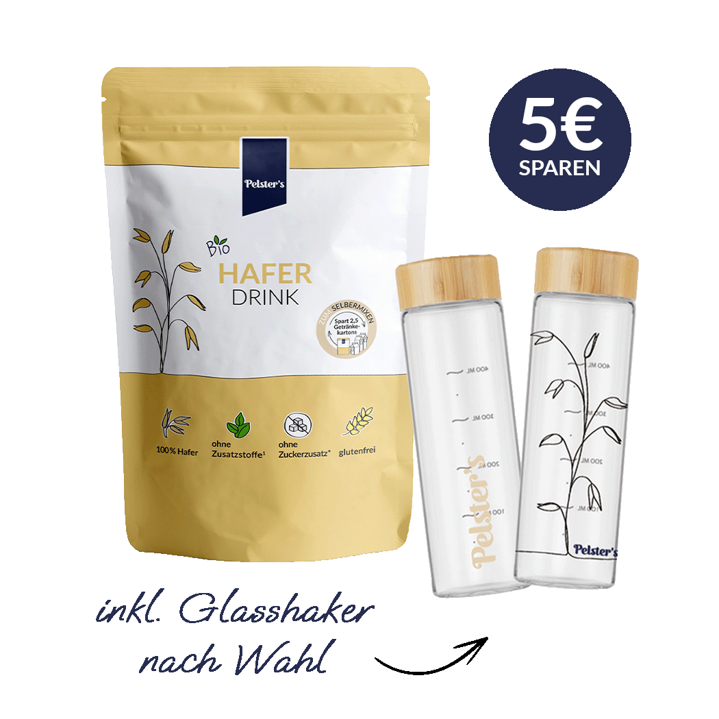 pelsters bio haferdrink starterbundle mit bio haferdrink  und glasshaker nach wahl mit 5€ sparen