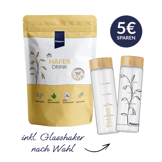 pelsters bio haferdrink starterbundle mit bio haferdrink  und glasshaker nach wahl mit 5€ sparen