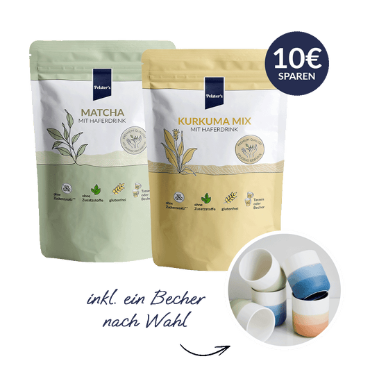 pelsters glow and balance bundle mit matcha 500 g und kurkuma mix 500 g und einem Becher nach Wahl und 10€ sparen