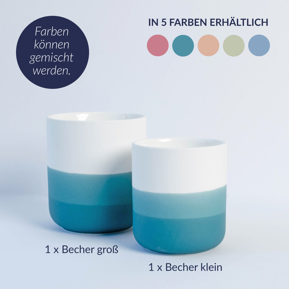 Pelster's Mini Me Bundle mit einem großen und einem kleinen Becher in fünf Farben erhältlich 