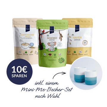Pelster's Mini Me Bundle mit einem großen und einem kleinen Becher in fünf Farben erhältlich zum Cappuccino Vanille, Schokodrink und Bio Haferdrink